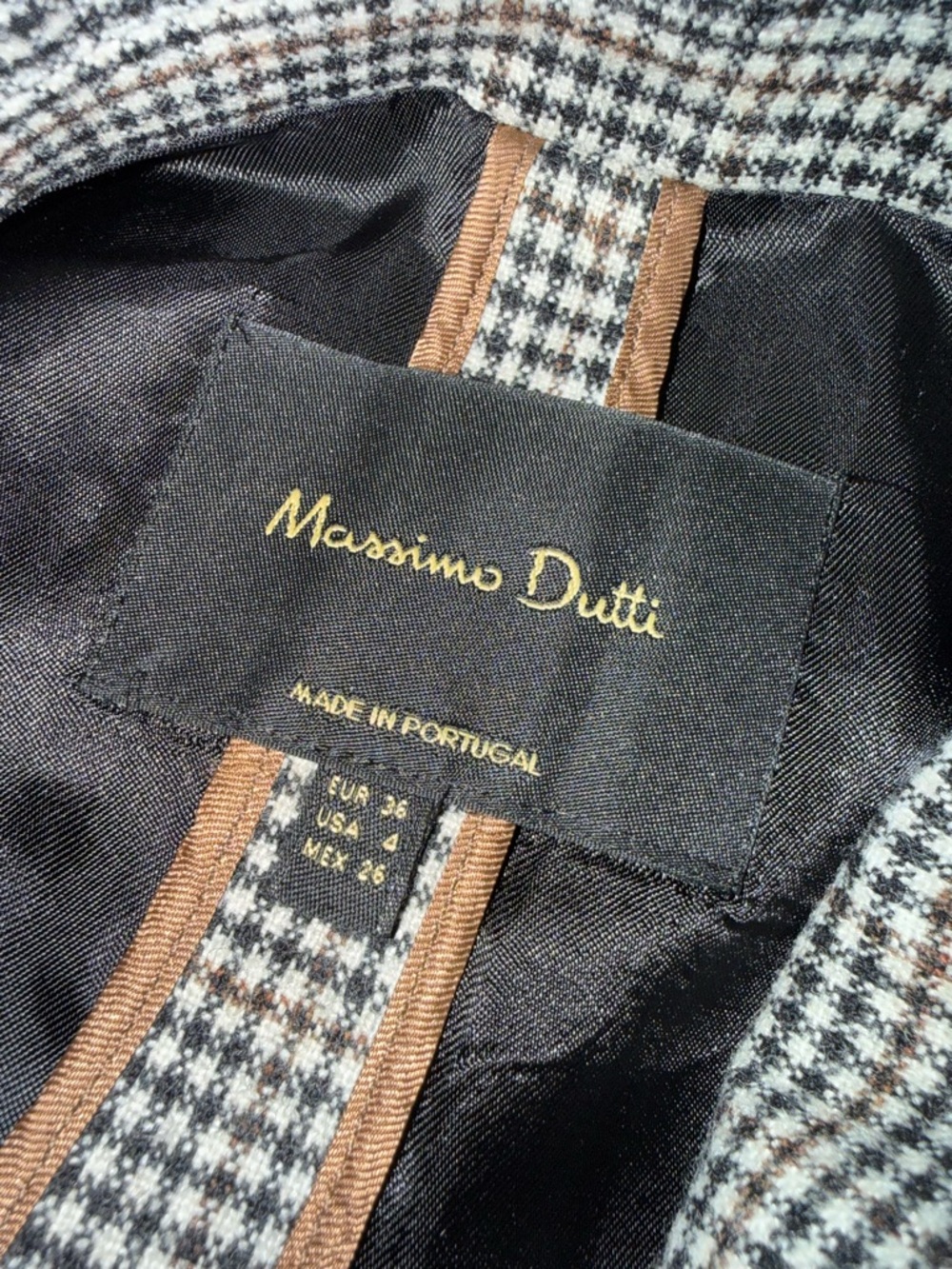 Massimo Dutti Houndstooth Wool Blend Open Front Double Breasted Blazer‎ Size 4 - Picture 2 of 10